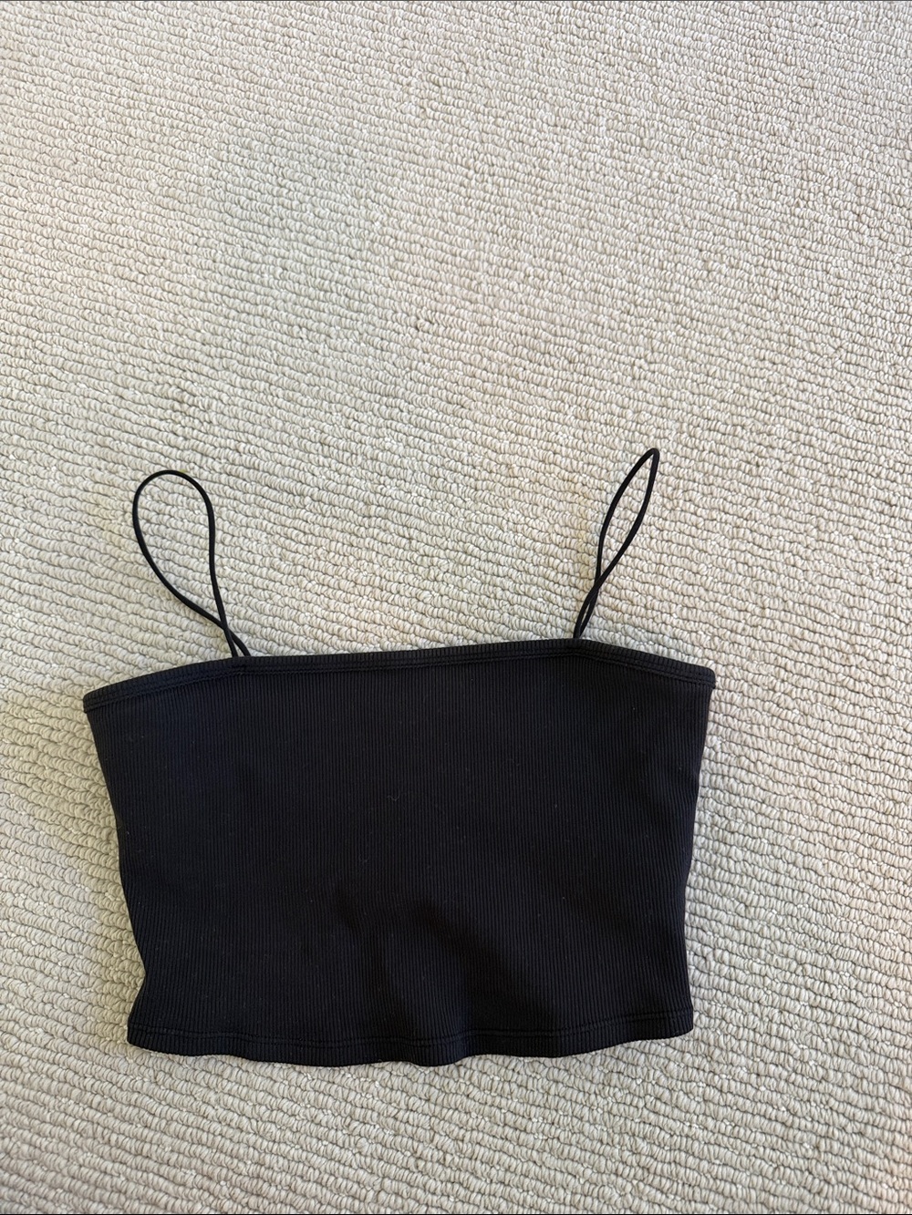 ALO Yoga Black Ribbed Spaghetti-Strap Crop Top